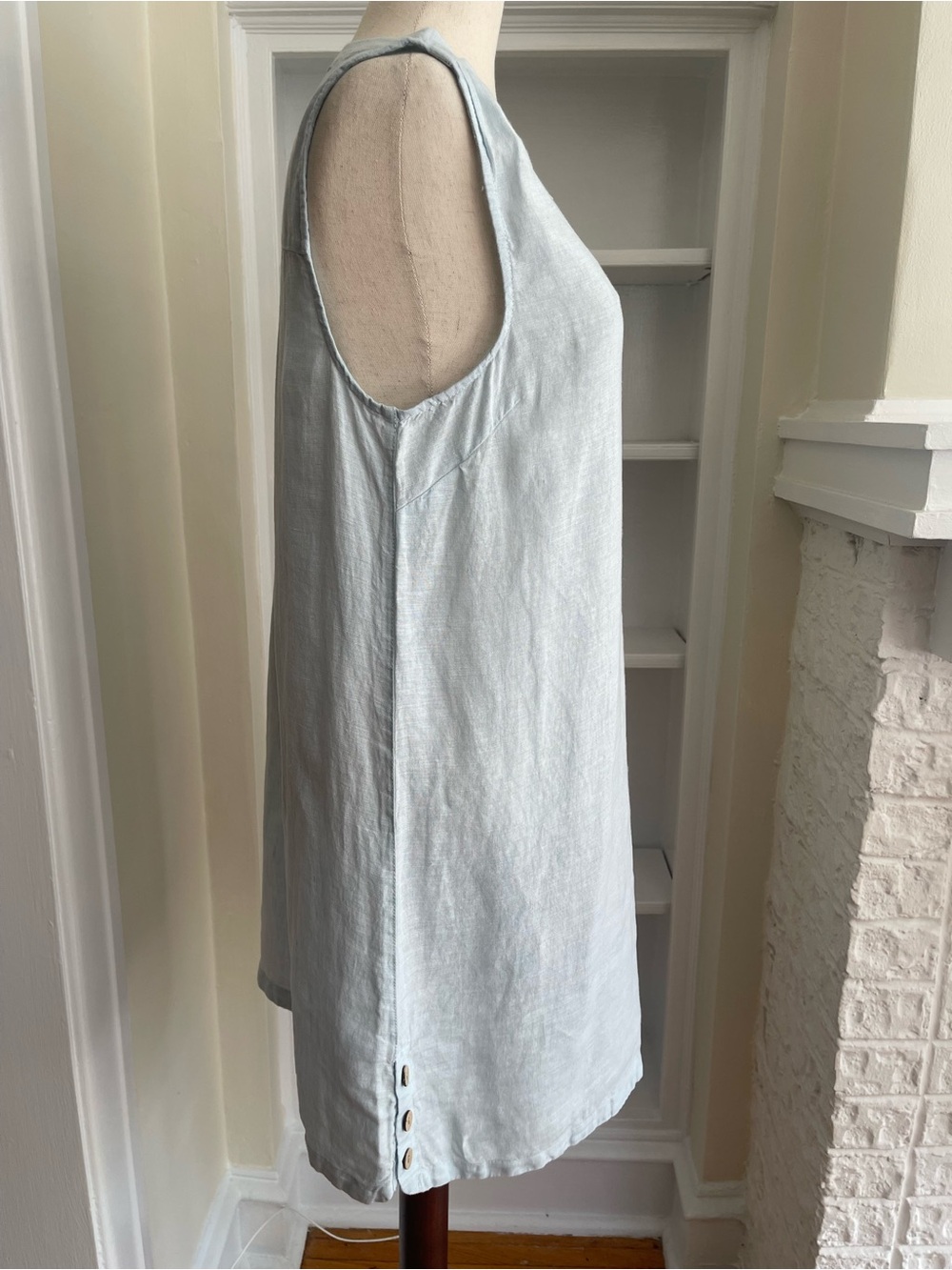 Nicole Miller 100% Linen -L- Light Blue Sleeveless V-Neck Linen Dress/Tunic - Picture 4 of 11
